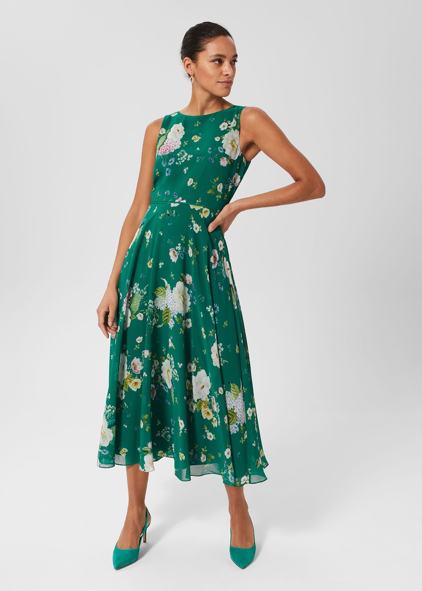 green floral midi dress